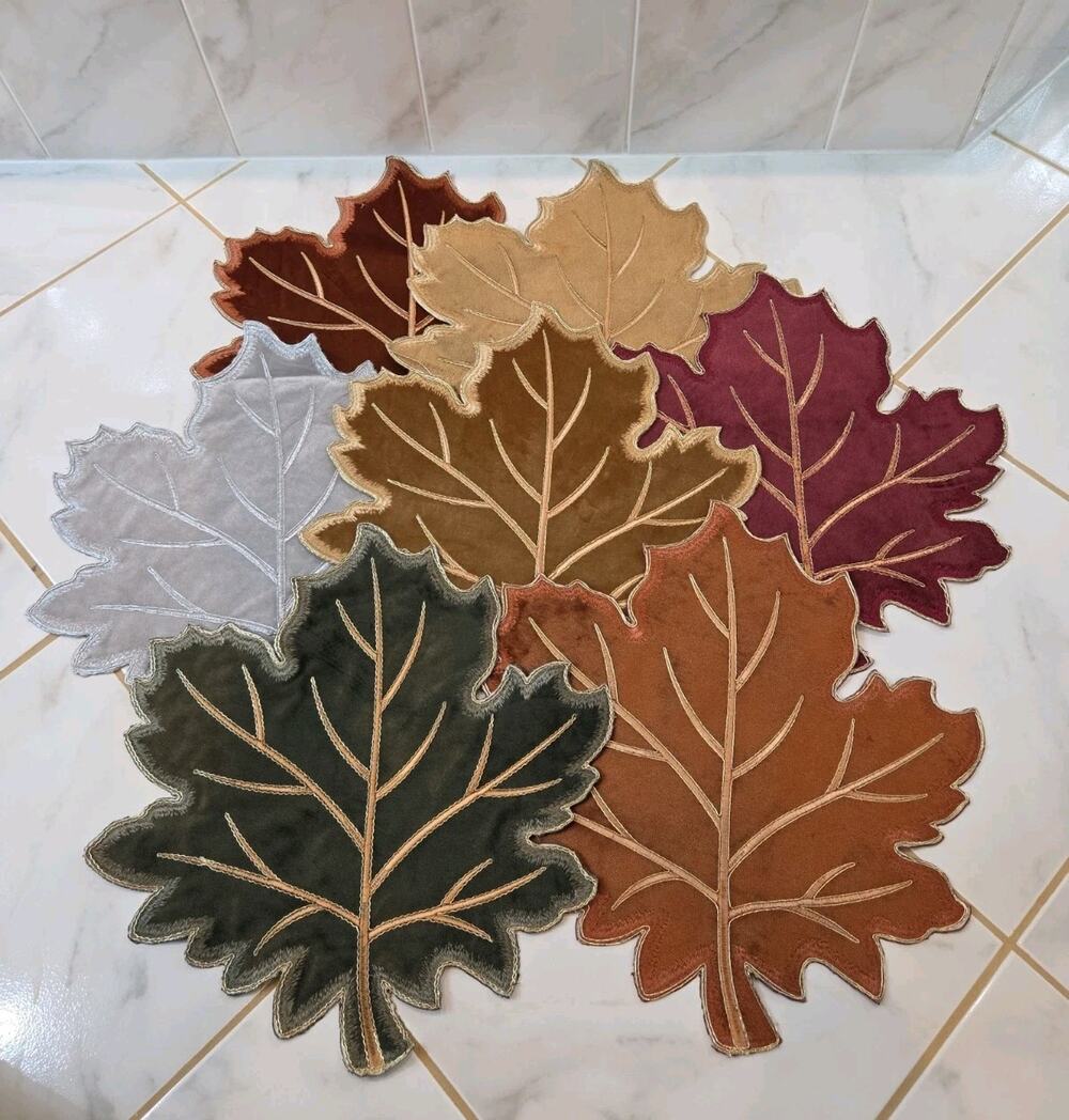 Evermaple Velvet Fall Leaf Shaped Placemats 15x15 Thanksgiving Set Multi